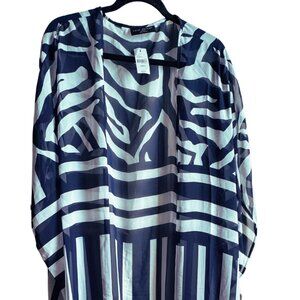 Lane Bryant One Size Blue and White Patterned Summer Sheer Wrap